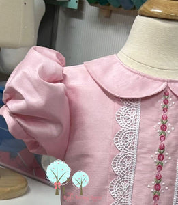 Beauty Sunday Dress, Light Pink with embroidery in the front Ready to Ship see measurements
