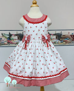 Daisy -  Cherry Fabric Round Yoke Dress  - Pageant Dress   - Cruise Vacation Dress ~ Birthday Party