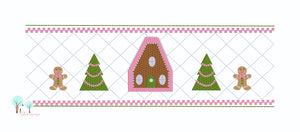 Faux Trellis Smocking Gingerbread House  with Christmas Tree ,  Stitch Embroidery Design