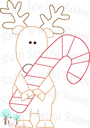 Christmas Reindeer - Candy Cane  - Christmas Vintage Stitch  -   Embroidery Design Instant Download Machine Embroidery