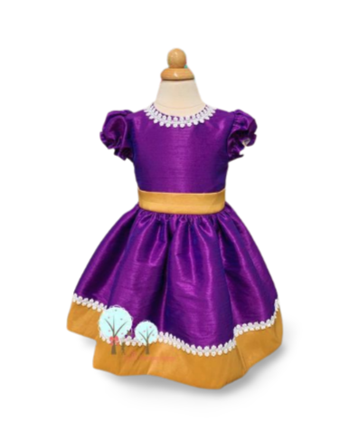 Christmas Dress, Purple and Gold Faux Silk Dupioni Dress, Christmas Party Dress Pettiskirt Slip / 3T