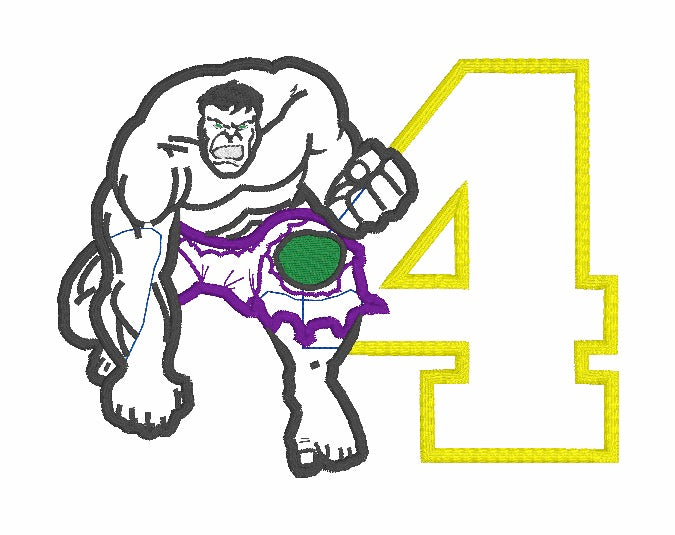 Hulk Birthday # 4  Applique, Avenger Applique Embroidery Design This not a fill and NOT A PATCH (Copy)