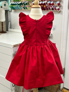 Red Personalized Ruffle Pinafore Dress with a twirl skirt with embroidery