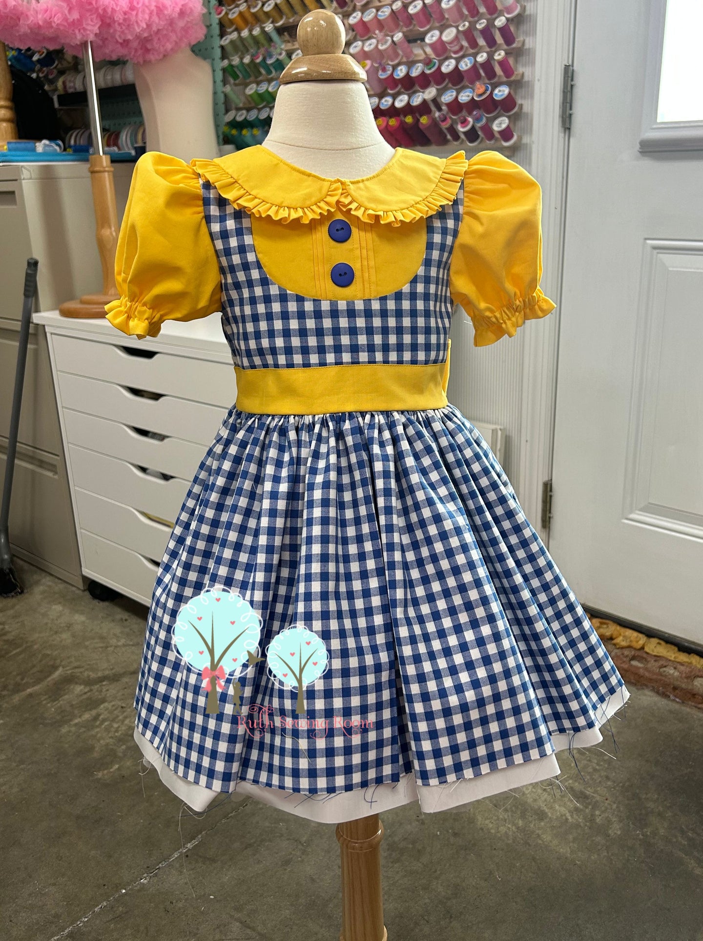 Royal Blue Gingham with Bold yellow  Dress, RTS see measurements below