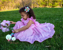 Ice cream  Pink Ruffle Pinafore Dress with a twirl skirt and Ruffle hemline