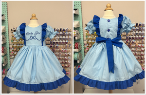 Friday Sample Royal Blue Ruffle Pinafore Dress with a twirl skirt -Custom sizes