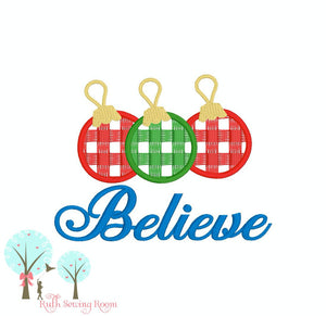 Christmas Ornament Plaid - Believe -  Embroidery Design  - Fill Stitch  -   Embroidery Design