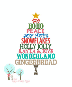 Christmas Trees Words - HoHo, Peace  Stitch  Embroidery Design