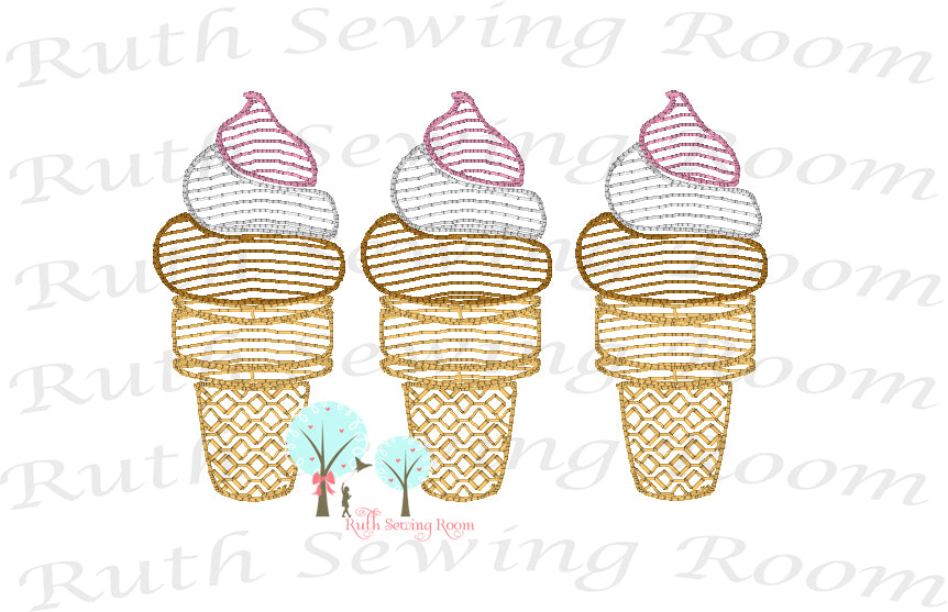 Ice Cream Vintage Stitch -   Embroidery Design Instant Download Machine Embroidery - This is NOT a PATCH!