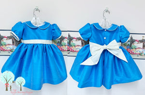 OOC, Party Wear, Sunday Best Tropic Blue with White Silk DUPIONI Dress