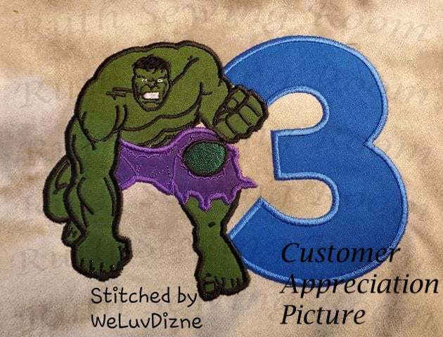 Hulk Birthday # 3  Applique, Avenger Applique Embroidery Design This not a fill and NOT A PATCH