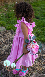 Pink Ruffle Pinafore Dress with a twirl skirt and Ruffle hemline
