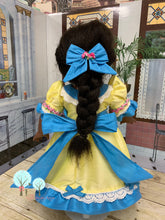 Nutcracker Ballerina Clara Dress, Lemon Yellow and Tropic Blue Poly Silk DUPIONI, 18" America Girl Dress