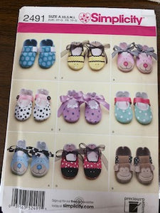 Simplicity Pattern 2491 infant shoes sizes