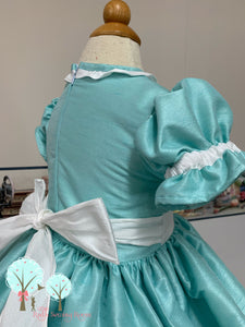 Beauty - Sunday Best - Poly Silk Dupioni Aqua Marine Pintucks - Wedding Flower Girl - Easter - Tea Party Dress - Birthday Party Dress - Princess