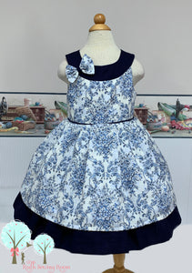 Daisy - Damask Fabric Round Yoke Dress  - Pageant Dress   - Cruise Vacation Dress  ~ Birthday Party