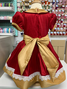 Christmas Dress , Red and Gold Faux Silk DUPIONI Dress, Christmas Party Dress, Birthday, Celebration, Recital