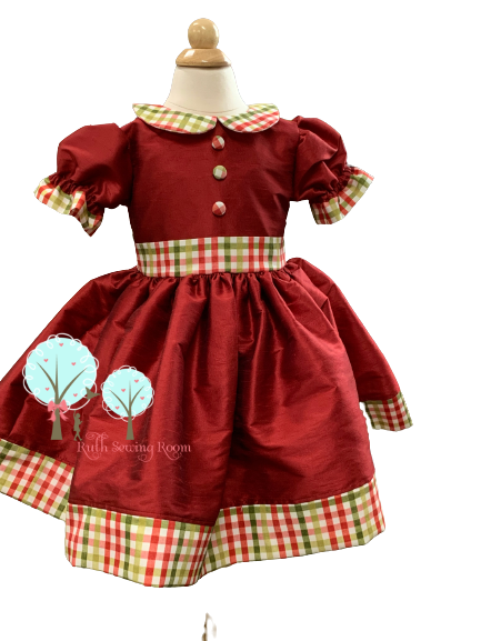 Christmas Dress , Red Faux Silk DUPIONI with Plaid Dress, Christmas Party Dress Add Matching Hair Bow / 18m/24m Christmas Dress , Red Faux Silk DUPIONI with Plaid Dress, Christmas Party Dress Add Matching Hair Bow / 18m/24m