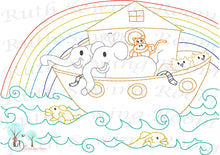 Noah's Ark - Elephant, Monkey, and Giraffe Vintage Stitch Design Instant download Machine Embroidery - This is NOT a PATCH