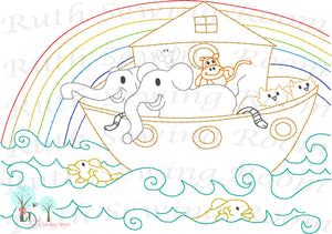 Noah's Ark - Elephant, Monkey, and Giraffe Vintage Stitch Design Instant download Machine Embroidery - This is NOT a PATCH