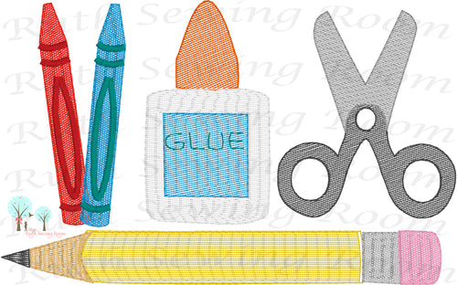 Back to School -- School Supplies -- Vintage Stitch Design Instant download Machine Embroidery - This is NOT its a PATCH