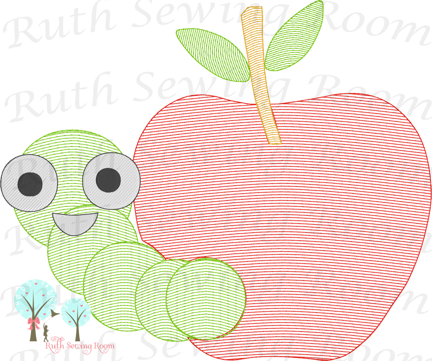 Vintage Stitch  Apples with Worm - Design Instant Download Machine Embroidery - This is NOT a PATCH!