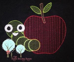 Vintage Stitch  Apples with Worm - Design Instant Download Machine Embroidery - This is NOT a PATCH!