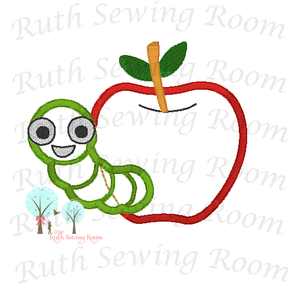 Applique Apples with Worm - Design Instant Download Machine Embroidery - This is NOT a PATCH!