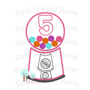 Bubble-Gum Machine Birthday # 5 -- Appliques Embroidery Design -- Digitize File ---