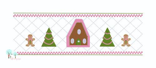 Faux Trellis Smocking Gingerbread House  with Christmas Tree ,  Stitch Embroidery Design
