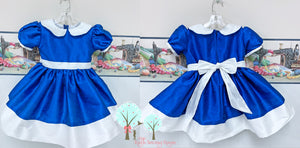 Party Wear  Silk DUPIONI  Flower Girl Sapphire Color with White