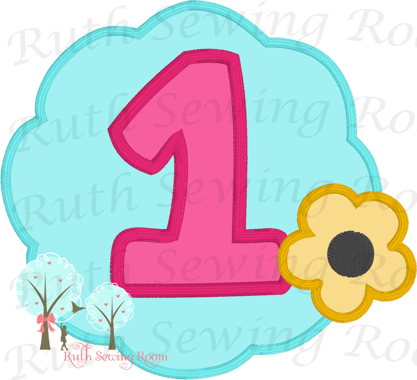 Frame Number 1 with Daisy Flower   - Monogram Daisy -- Appliques Embroidery Design -- Digitize File