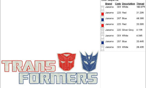 Transformers Logo Applique Embroidery Design This is NOT A PATCH