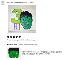 Incredible Hulk-  Face and Logo Set  Applique, Avenger Applique Embroidery Design This is NOT A PATCH