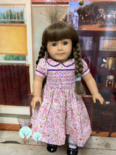 Pink Smocked Calico Dress w Purple Piping Trim - Fits American Girl Doll Journey Girl -Our Generation -  My Life-  Girls of Faith Dolls