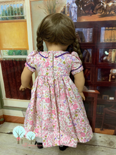 Pink Smocked Calico Dress w Purple Piping Trim - Fits American Girl Doll Journey Girl -Our Generation -  My Life-  Girls of Faith Dolls