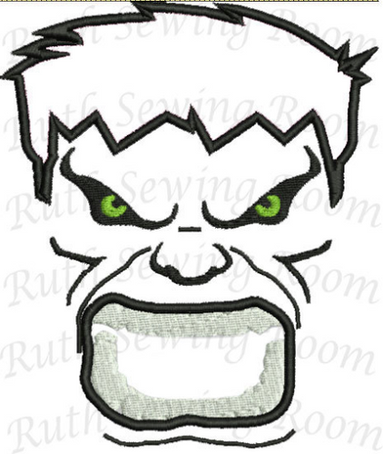 Hulk Green Man Face Applique, Avenger Applique Embroidery Design This is NOT A PATCH