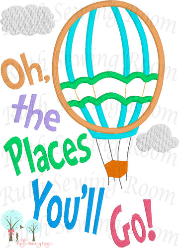 Story Book Balloon  Oh, the Places You'll -  Appliques Embroidery Design -- Digitize File ---