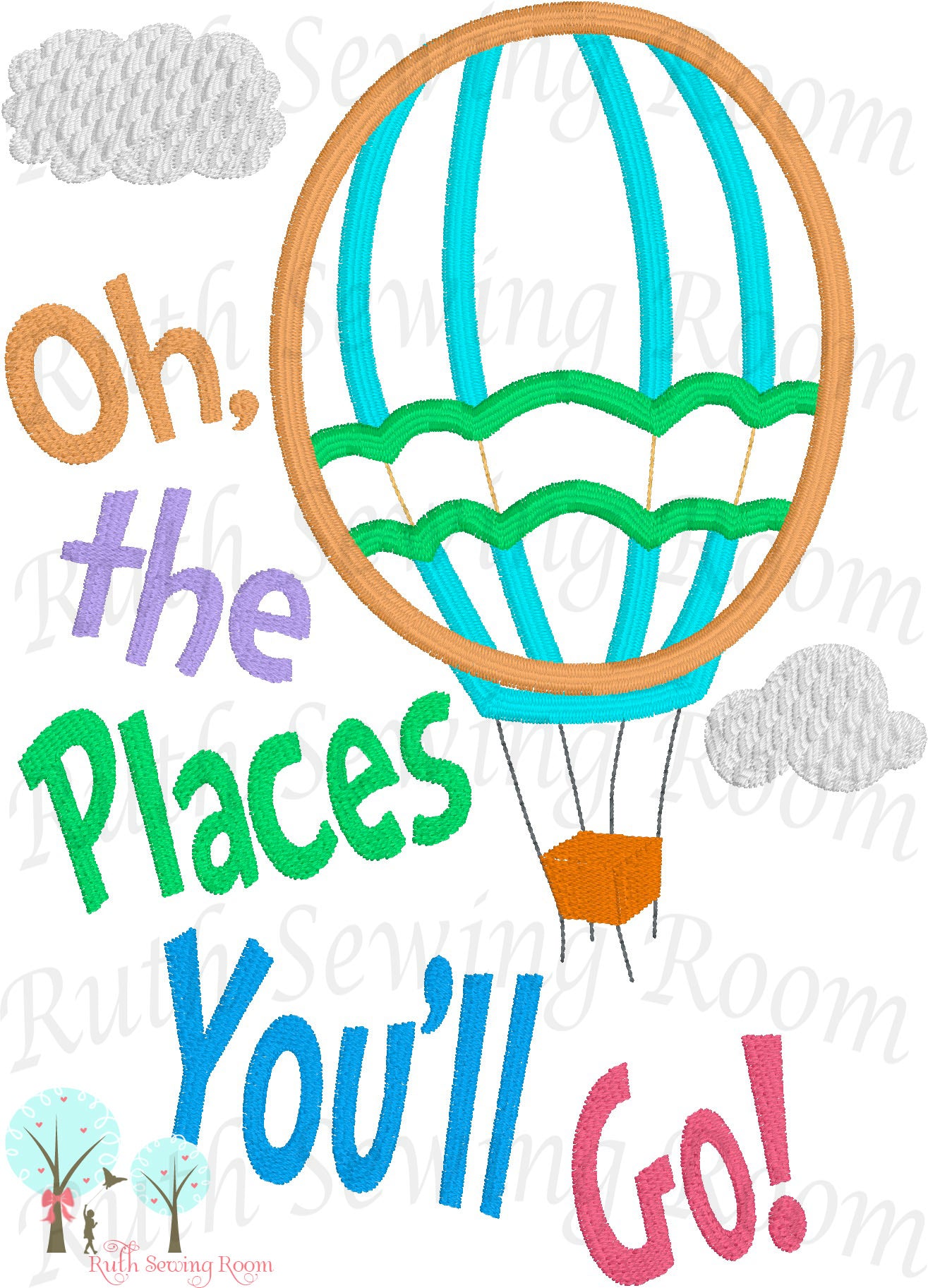 Story Book Balloon  Oh, the Places You'll -  Appliques Embroidery Design -- Digitize File ---