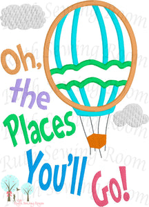 Storybook Balloon - # 2 Oh, the Places You'll -  Appliques Embroidery Design -- Digitize File ---