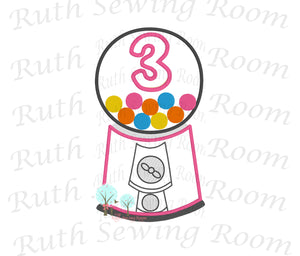 Bubble-Gum Machine Birthday # 3 -- Appliques Embroidery Design -- Digitize File ---