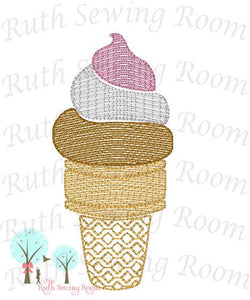Ice Cream Vintage Stitch -- Fast Embroidery - Ice Cream Cone  Embroidery Design Instant download Machine Embroidery - This is NOT a PATCH