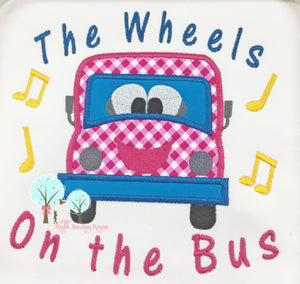 Wheels on the Bus  Applique  Wheels on the Bus Song  - Appliques Design Instant download Machine Embroidery - This is NOT a PATCH