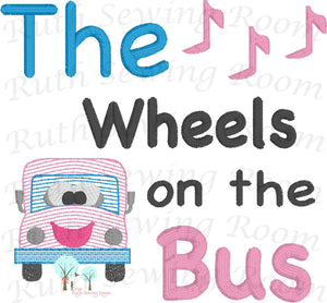 The Wheels on the Bus Vintage Stitch,  Per-K, Bus Stitch  Embroidery Design Instant download Machine Embroidery - This is NOT a PATCH!