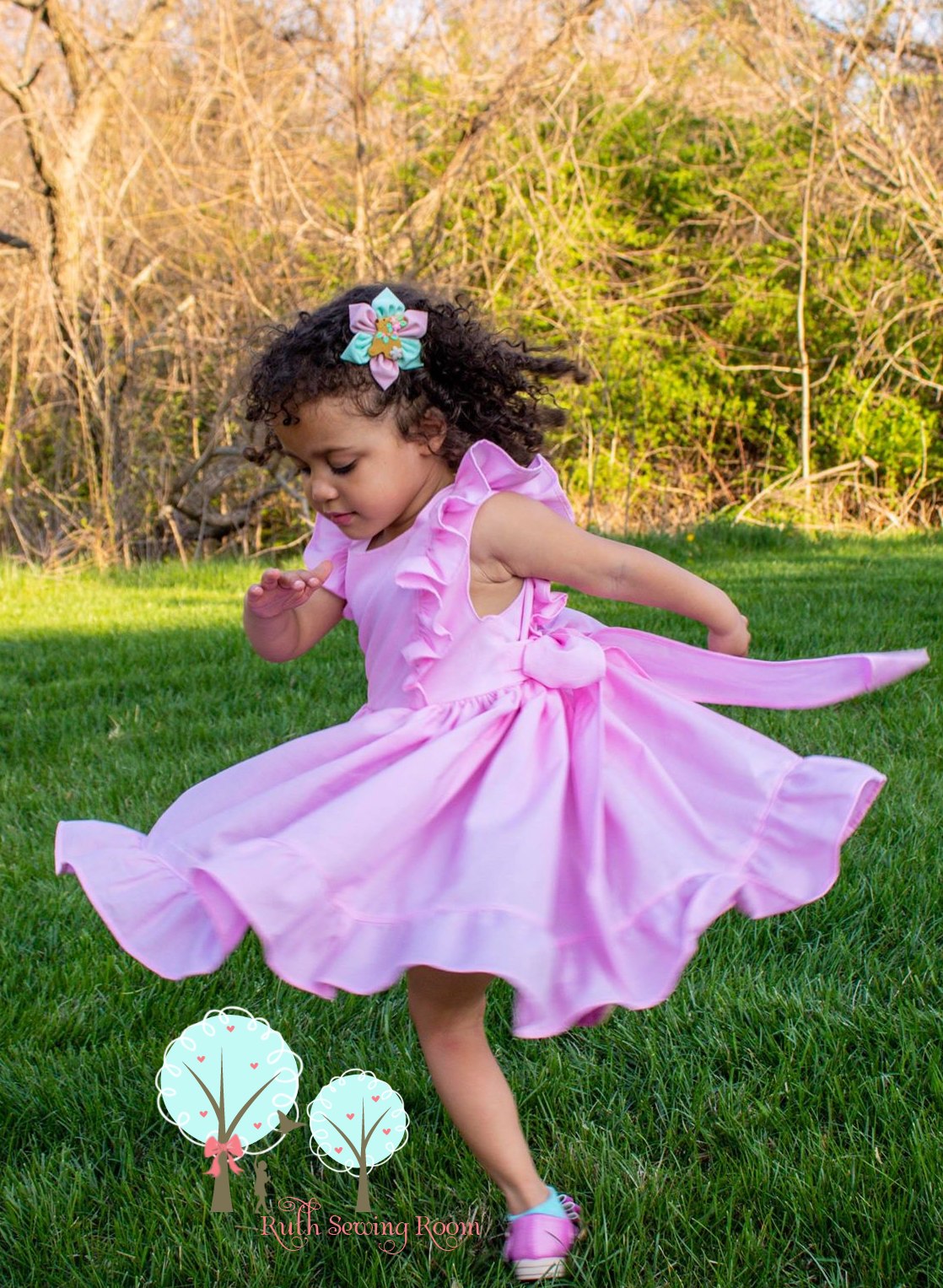 Pink Ruffle Pinafore Dress with a twirl skirt and Ruffle hemline 6 Pink Ruffle Pinafore Dress with a twirl skirt and Ruffle hemline 6