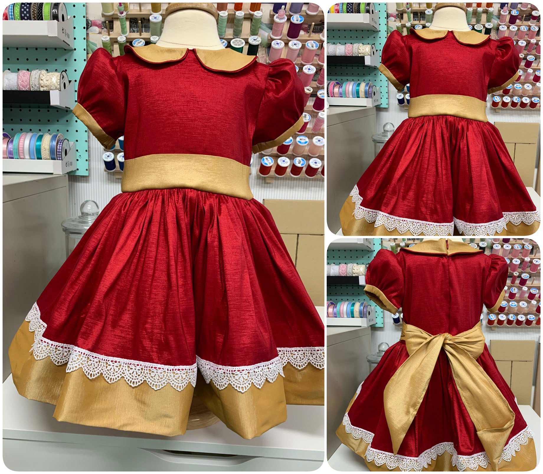 Christmas Dress , Red and Gold Faux Silk DUPIONI Dress, Christmas Party Dress, Birthday, Celebration, Recital Add extra Dress Bow / 12m/18m Christmas Dress , Red and Gold Faux Silk DUPIONI Dress, Christmas Party Dress, Birthday, Celebration, Recital Add extra Dress Bow / 12m/18m