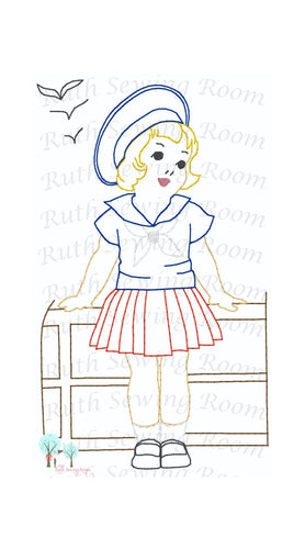 Redwork Sailor Girl - Vintage Stitch -   Embroidery Design Instant Download Machine Embroidery