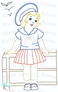 Redwork Sailor Girl - Vintage Stitch -   Embroidery Design Instant Download Machine Embroidery
