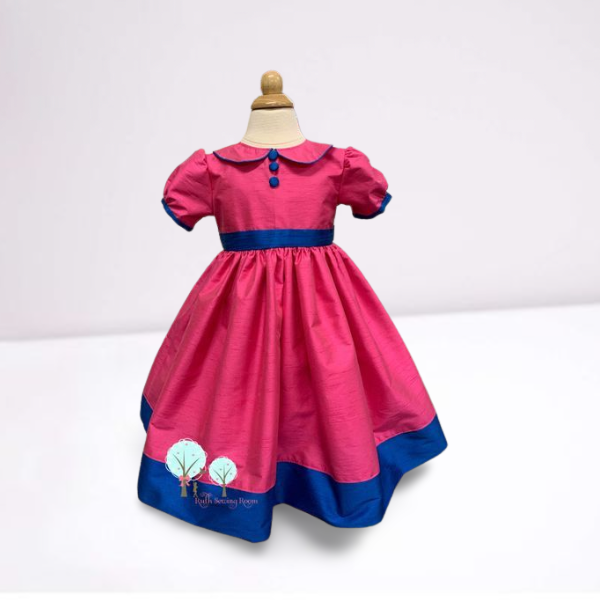 Ready to Ship Beauty - Sunday Best - Poly Silk Dupioni Hot Pink with Sapphire Blue  - Wedding Flower Girl