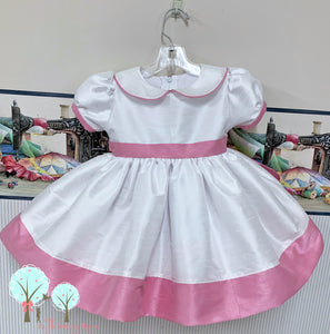 Party Wear, OOC, White With Paris Pink  - Silk DUPIONI, Ruth Sewing Room 